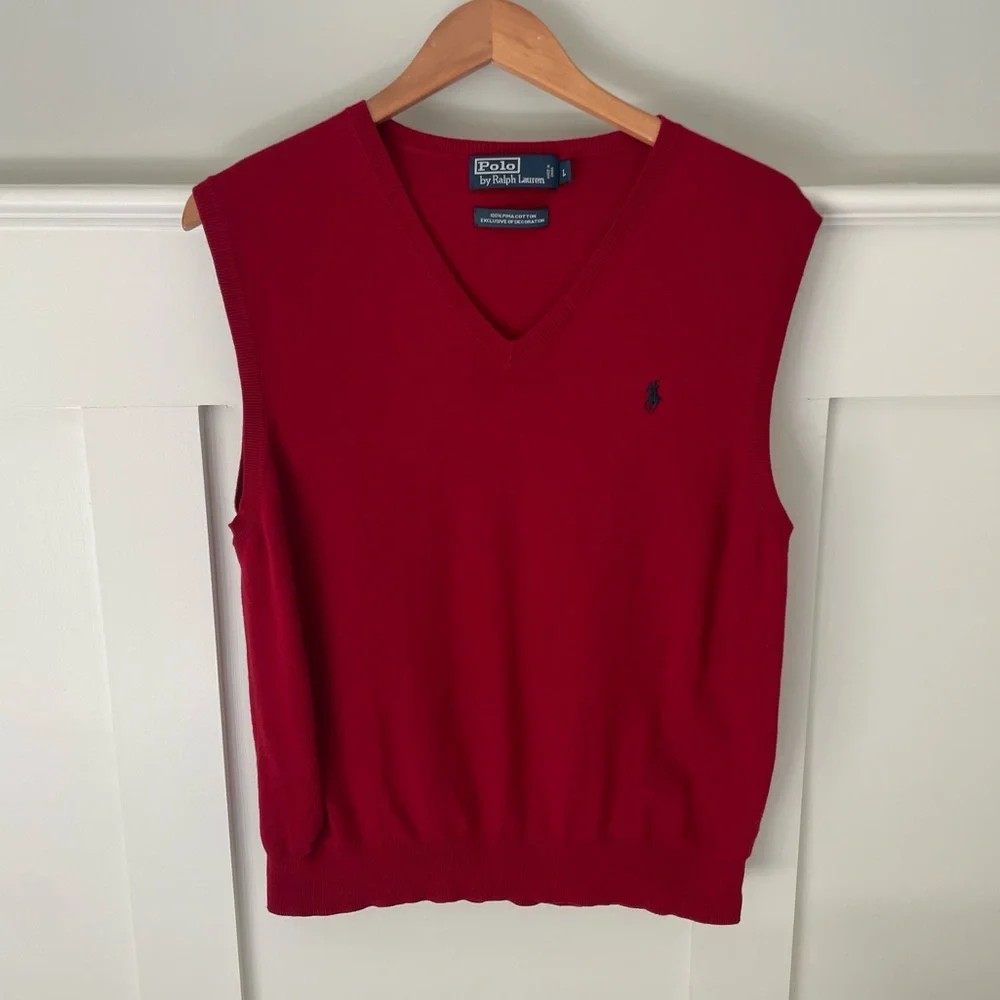 Polo Ralph Lauren Red Sweater Vest 100% Pima Cotton